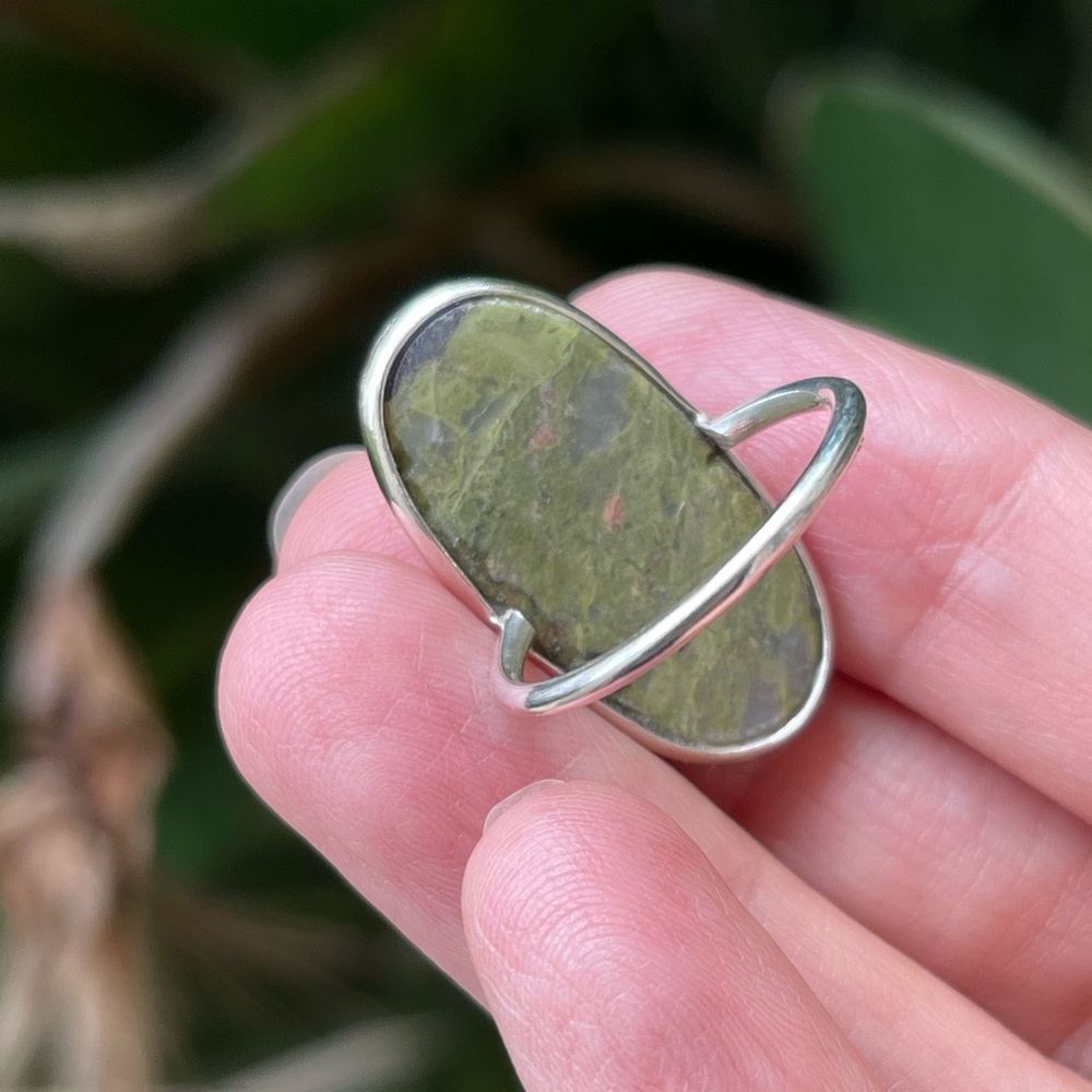 Natural unakite solid sterling silver size 7.0 ring - Picture 4 of 6